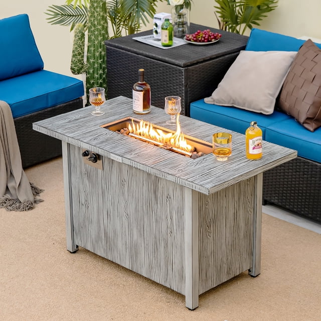 Costway Table de Foyer au Gaz Propane de 43 Pouces en Métal Aspect Bois avec Housse de Protection