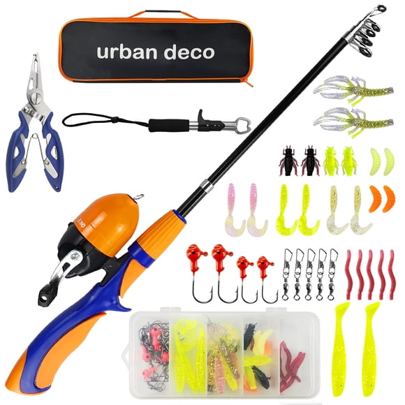 Urban Deco Ensemble de Canne à Pêche pour Enfants Portable Télescopique Canne à Pêche pour Enfants et Ensemble Combo Moulinet avec Boîte à Accessoires pour Débutants, Garçons, Filles, Jeunes, Enfants