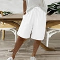 thumbnail image 3 of Oksale Plus Size Womens Bermuda Shorts Elastic High Waisted Drawstring Beach Shorts with Pockets Loose Solid Color Wide Leg Shorts for Going Out White S, 3 of 9