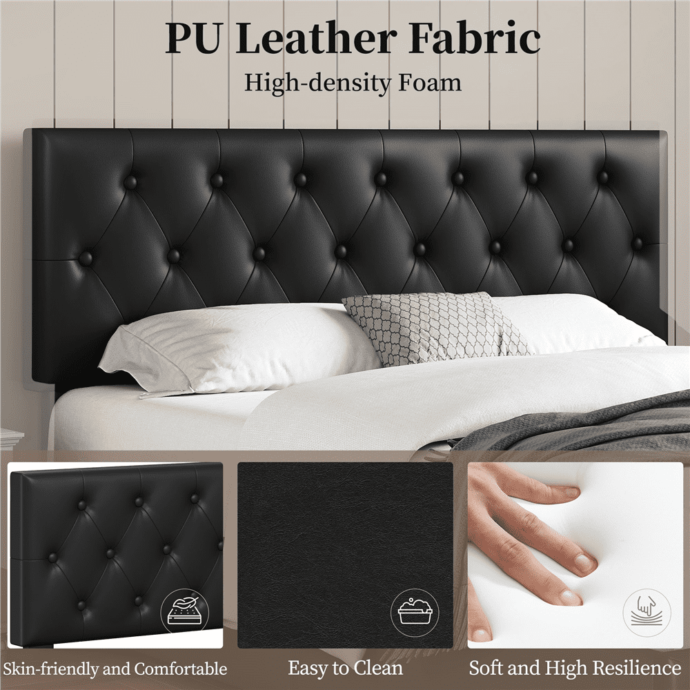 FullFurnique Upholstered Platform Bed Frame with Adjustable Headboard and 3 Drawers Storage, Full, Black