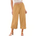 thumbnail image 1 of Yuyuzo Wide Leg Pants for Women High Waist Cotton Linen Drawstring Ruched Solid Color Boho Beach Trousers, 1 of 5