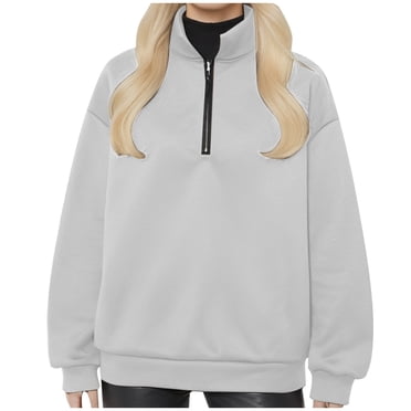 Aocisk Women Half Zip Oversized Sweatshirt Long Sleeve Solid Color Drop Shoulder Fleece Workout Pullover Top Grey L