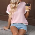 thumbnail image 4 of FRSASU Chandail à Manches Courtes pour Femmes Col Ras du Cou Hauts d'Été Tendance Voyage Tenue de Bureau Décontractée Chandail Rose G(L), 4 of 8
