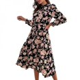 thumbnail image 2 of Liquidation Finale! Robe à Imprimé Floral pour Femmes, Col Montant, Manches Longues Bouffantes, Robe Trapèze en Mousseline, Fluide, de Soirée, Longue Maxi, 2 of 6