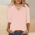 thumbnail image 3 of QIPOPIQ Hauts pour Femmes à Manches 3/4 Col en V Tunique à Croisillons Chemisiers Décontractés T-Shirts Amples Liquidation, 3 of 6