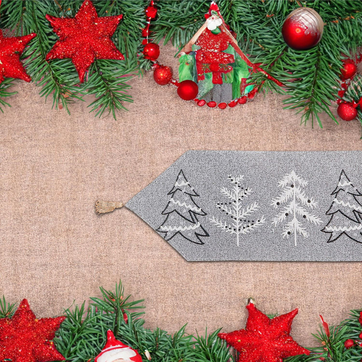 Table De La Tapisserie De Noël Runner Grey Trees 54 "