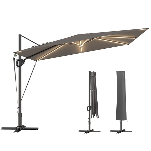 Outsunny 10x9.7 ft Offset Cantilever Patio Umbrella w/ Lights, Dark Grey