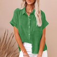 thumbnail image 2 of Dealovy Chemises Boutonnées pour Femmes Grande Taille en Coton Lin Manches Courtes Roulées Blouses Décontractées de Travail, 2 of 6