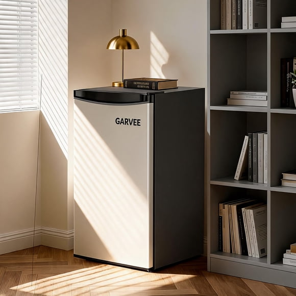 PioneerWorks Mini-Frigo de 3,2 Pi3 avec Congélateur, Réfrigérateur Compact à Porte Simple - 7 Réglages de Température, Tablettes en Verre Ajustables, Lumière DEL pour Dortoir, Bureau, Chambre, Cuisine, Bar