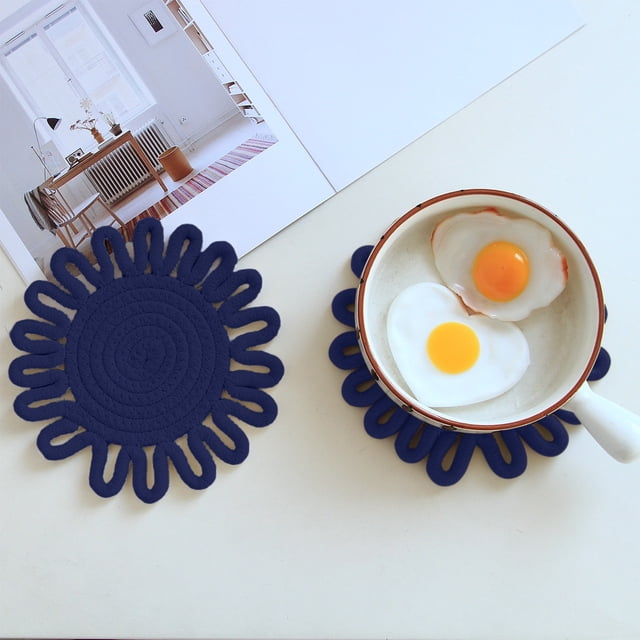 Nilvkv Woven Insulation Pad Kitchen Flower Shaped Placemat Handmaded Pot Mat Cup Mat Size 7X7 Inches