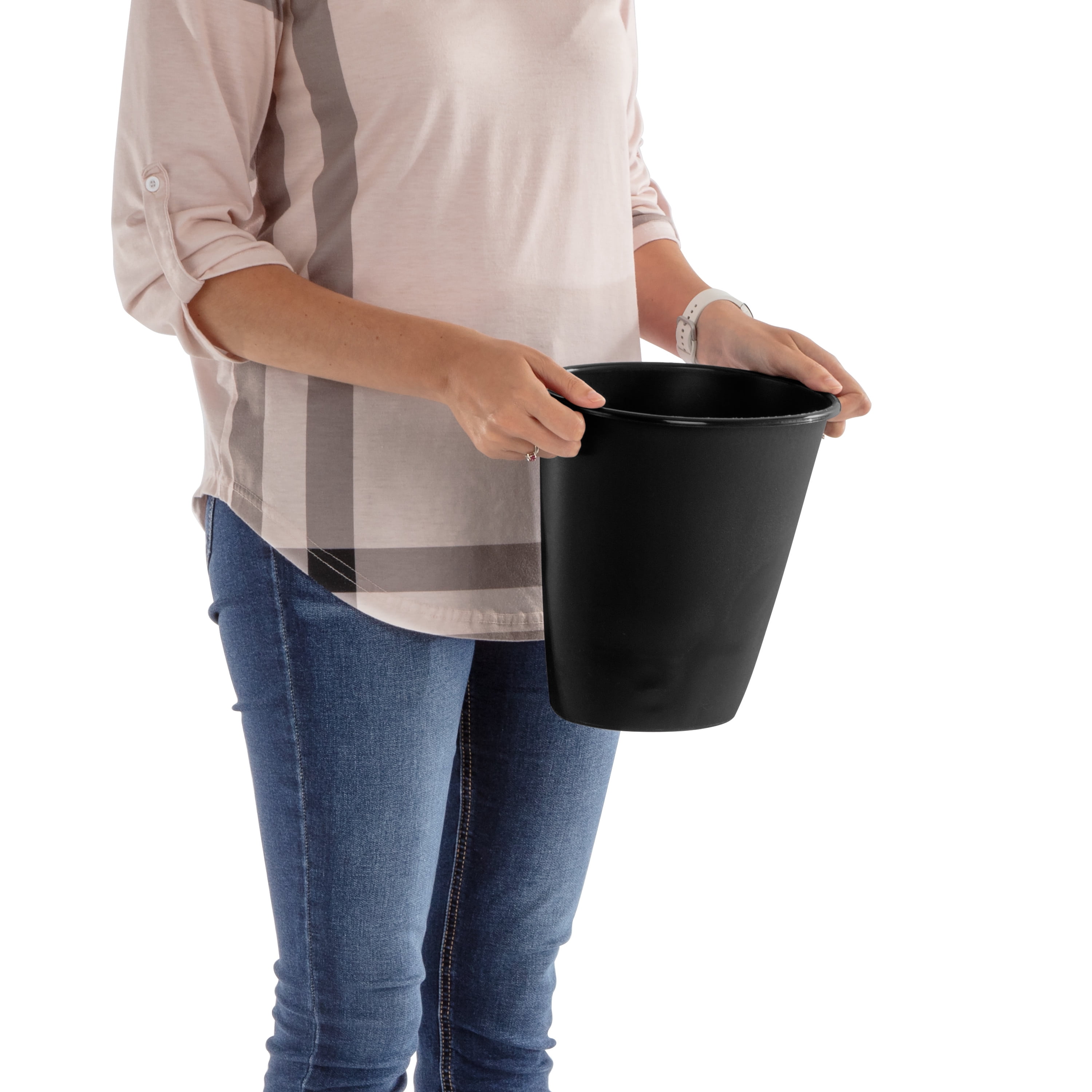 Sterilite Corbeille à déchets ovale de 5,7 L, petite poubelle ouverte en plastique pour salle de bain ou bureau, noir