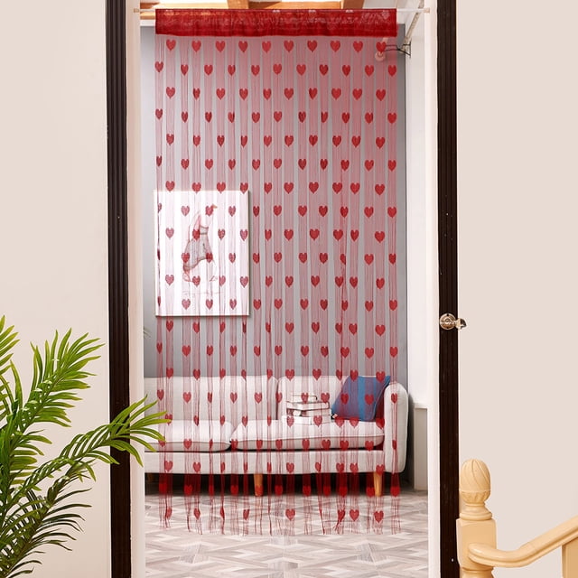 Heart String Curtain 200x50cm, Beaded Door Window Divider Panel for Room Decor Bohemian Sheer Valance