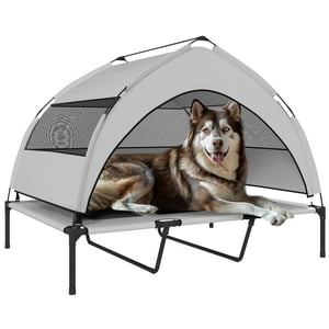 PawHut Elevated Lit pour chien, Lit pour animaux de compagnie portatif avec canopée, sac