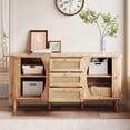 thumbnail image 4 of Noble House Rattan Sideboard Dresser, Sliding Door Cabinet with Adjustable Shelves & Rounded Top,Storage Cabinet,Light Wood, 4 of 15