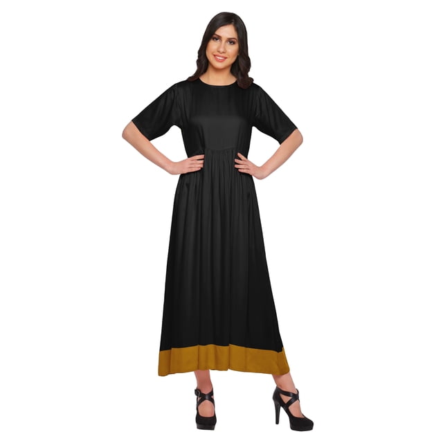 Moomaya A Line Cotton kurti For Women Pleated Long Designer Solid Anarkali Dress