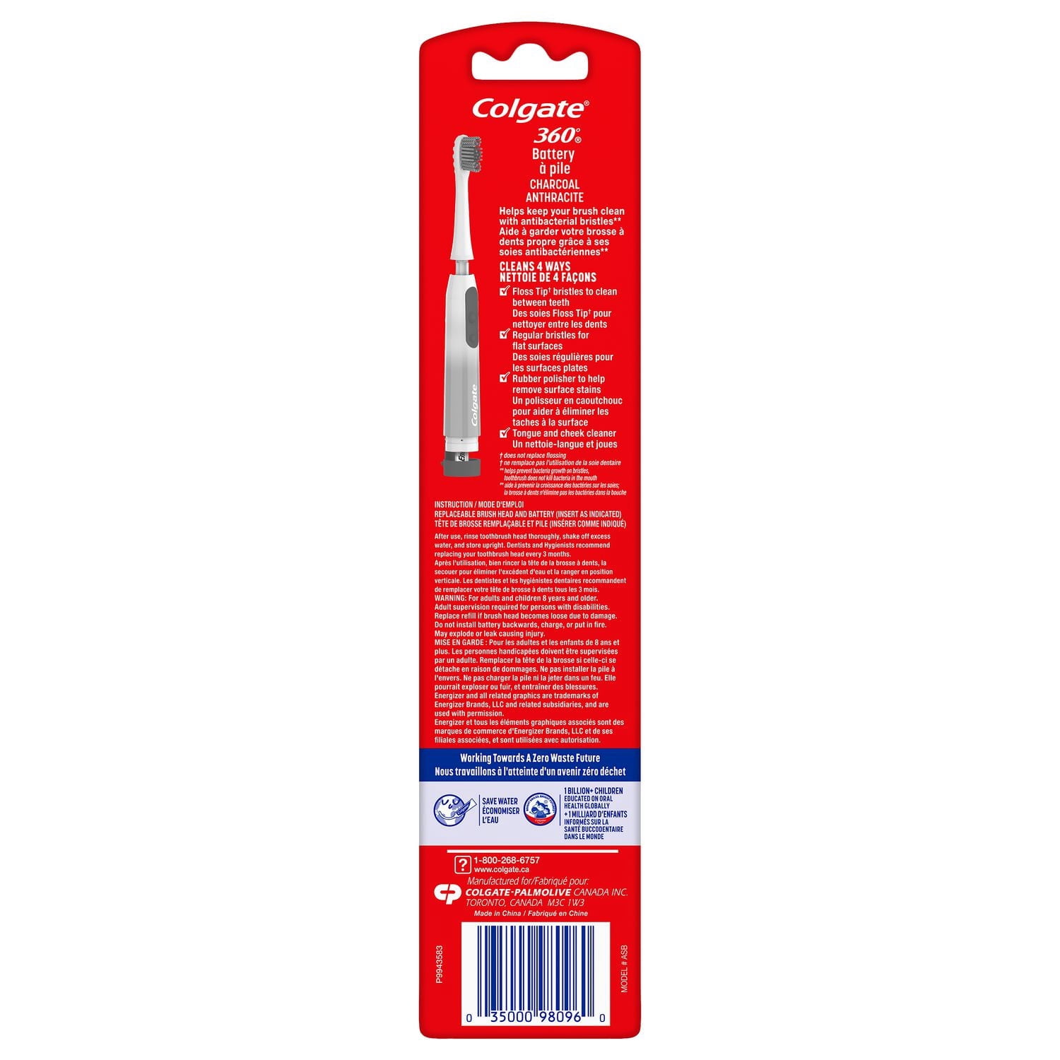 Brosse à dents à piles Colgate 360 Anthracite avec puissance sonique