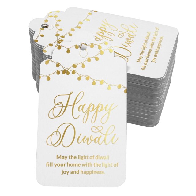 Inkdotpot Real Gold Foil Happy Diwali Tags Favor Hang Paper Tags 50 Pack