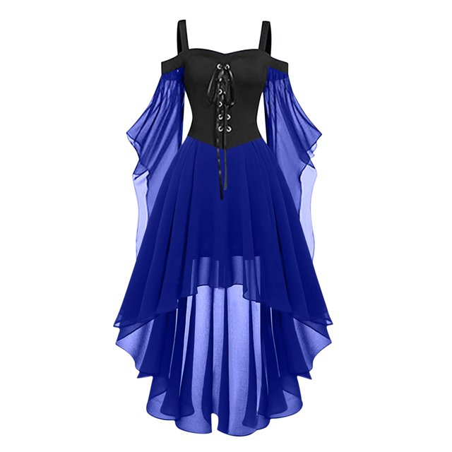 Robes Style Gothique pour Femmes Grande Taille Robe Midi Élégante avec Manches Évasées en Chiffon Tenue de Soirée Ourlet Irrégulier