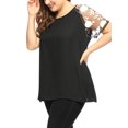 thumbnail image 5 of GRACE & GRANDEUR Women's Plus Size Sheer Mesh Panel Crochet Raglan Short Sleeves Blouse 3X Black, 5 of 5