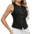 thumbnail image 2 of LOVZFMLL Jackets for Women's Solid Color Outwear Sleeveless Hoodless Button Denim Fashionable Jacket, 2 of 7