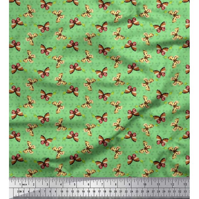 Soimoi Tissu en Viscose Georgette Vert Feuilles & Papillons Imprimés de Tissu au Mètre 42 Pouces de Large