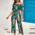 thumbnail image 4 of Penkiiy Combinaisons pour Femmes Mode Décontractée Imprimée Volants Bretelles une Épaule Combinaison à Lacets Pantalon Grand Vert P Combinaisons, 4 of 6