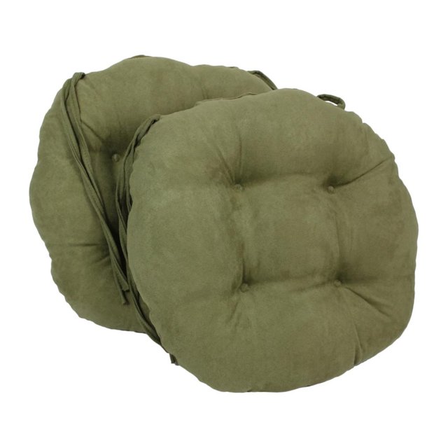 16-inch Solid Micro Suede Round Tufted Chair Cushions (Set of 2)
