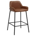 thumbnail image 1 of Contemporary Faux Leather & Metal 26" Counter Stool, PU, Set of 2 - Saddle & Black, 1 of 8