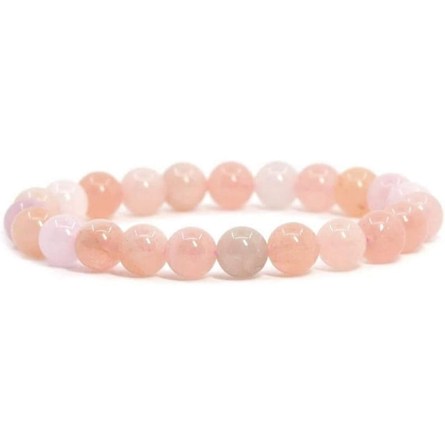 Angelstones Bracelet Extensible Unisexe en Perles Rondes de 8 mm en Morganite Pêche Naturelle