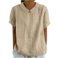 thumbnail image 1 of Timegard Womens Tops Eyelet Lapel Neck Back Button Short Sleeve Comfy Blouse Dressy Casual Tee Tops, 1 of 6