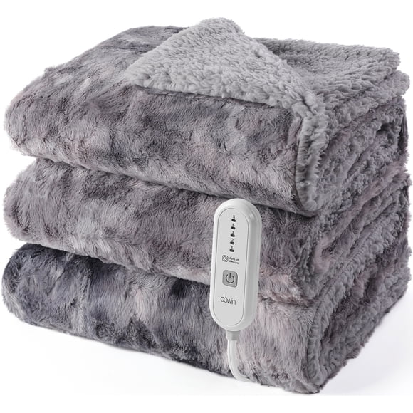 Electric Blanket Full Size 72"x84",Fast Heating Soft Faux Fur Heated Blanket,5 Heat Settings & 10 Hrs Auto Off,Machine Washable, Over-Heat Protection,Home Office Use,Grey