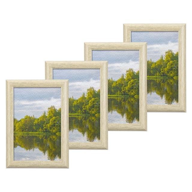 4 Pcs Wood Picture Frames, 4 x 6 Inch Wooden Photo Frame, Photo Displays with Mat Glass Panel for Wall Tabletop Display, White Oak Color