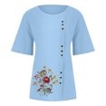 thumbnail image 4 of Aqestyerly T-Shirt d'Été à Manches Courtes pour Femme, Décontracté, à Imprimé Floral, Coupe Ample, Col Rond, Blouse Confortable, Haut Léger pour Tous les Jours HWRETIE, 4 of 4