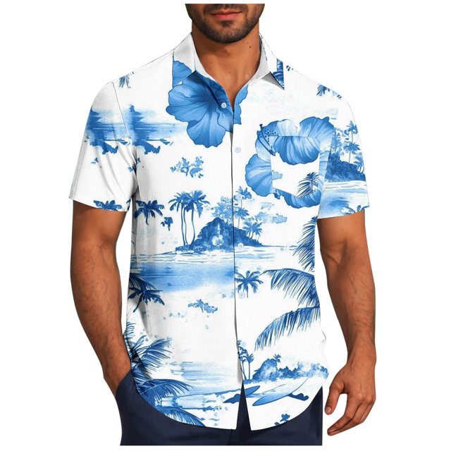 Pisexur T-shirts pour Hommes, Mode Décontractée Imprimée avec Poche, Boutons, Manches Courtes, Col Rabattu, Chemise de Golf Bleue, 2TG
