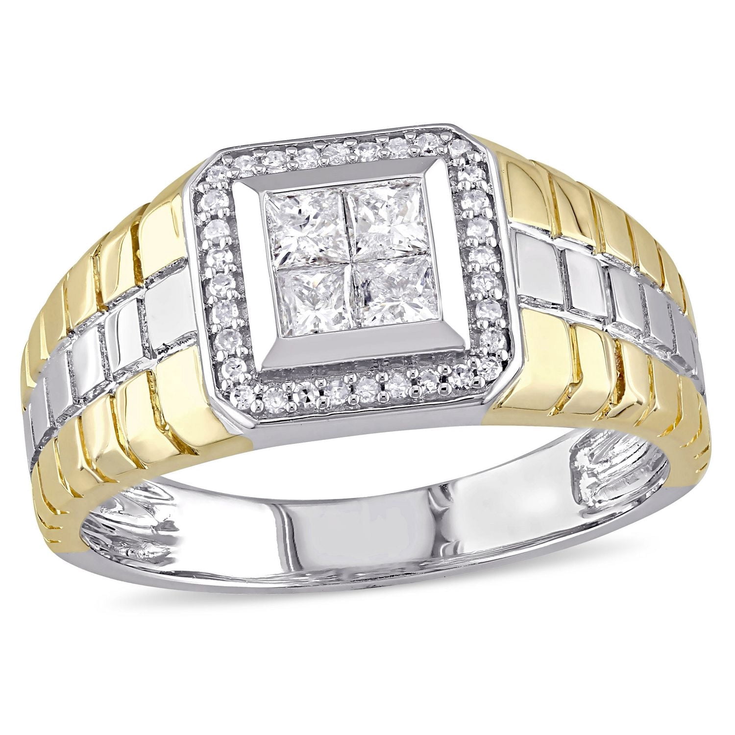 Bague Miabella pour hommes avec diamants coupe rondes et princesse 0,5 ct poids total en or double ton 10 k