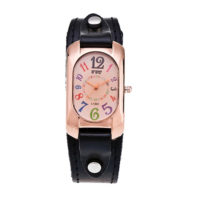 Rbaofujie Montre Intelligente pour Femmes Tendance Mode Rétro Montre en Cuir pour Hommes Montre Colorée Numérique Dames Étudiante Montre à Quartz Montre Intelligente pour Hommes Noir