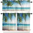 thumbnail image 3 of Kitchen Curtains and Valances Set,Palms Tree Ocean Tropical Sea Window Treatments Tiers Beach Theme Semi Sheer Half/Short Curtains for Small Windows Cafe /Living Room/ Bedroom 54x36 in, 3-Piece, 3 of 5