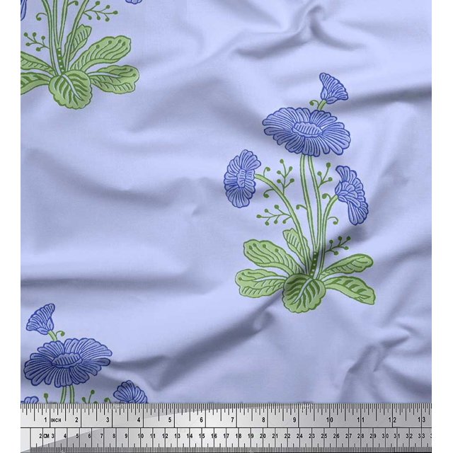 Soimoi Modal Satin Fabric Leaves & Floral Block Print Sewing Fabric Yard 42 Inch Wide