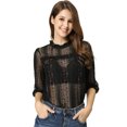 thumbnail image 1 of INSPIRE CHIC Women's 3/4 Sleeves Ruffle Mock Neck Sheer Lace Top, 1 of 6
