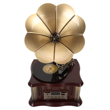 Haut-parleur BT Gramophone Vintage avec Fonction, Rechargeable Type C, Mini Phonographe Rétro Sans Fil, V5.0, Haut-Parleurs Doubles, Chargement USB, Télécommande