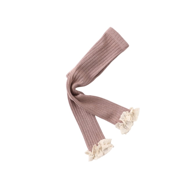 Toddler Baby Girls Leggings Lace Trim Tights Ruffle Ribbed Knit Stocking Infant Fall Winter Warm Bottom Pants 0-8 Years Pink