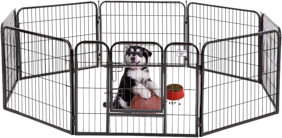 BestPet Pet Playpen Exercise Pen, Portable Folding Dog Fence & Animal Kennel for Indoor & Outdoor Use, Metal Wire, Black