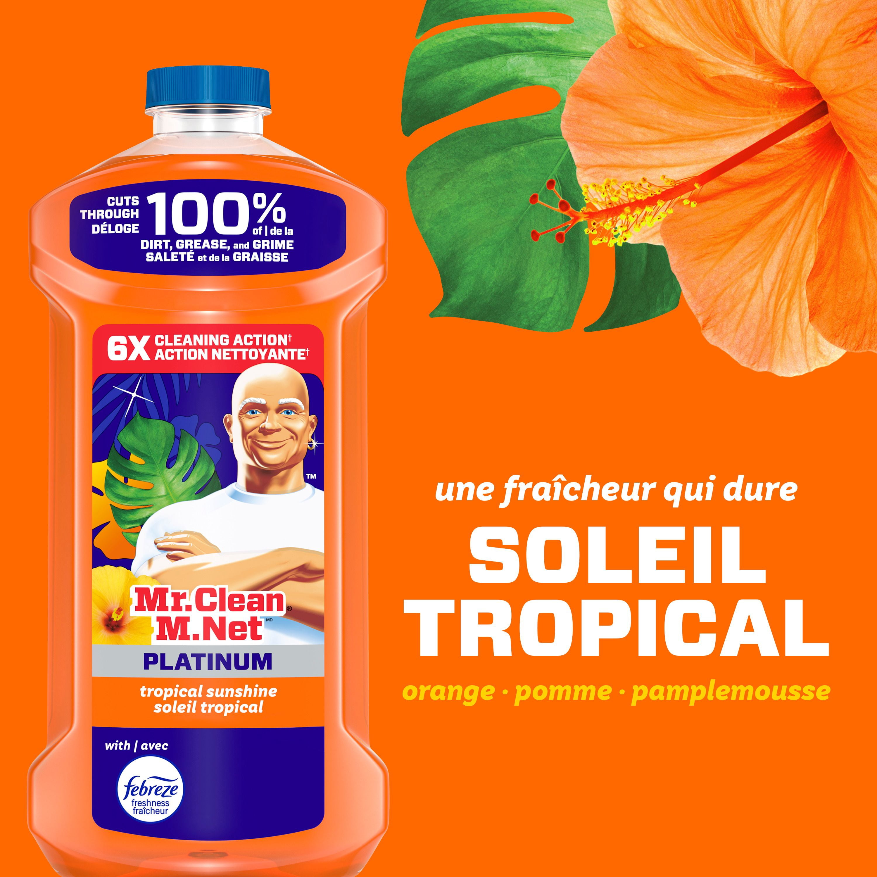 Nettoyant tout usage M. Net, nettoyant pour planchers, savon pour vadrouille, nettoyant liquide, Soleil tropical, 1,21 L