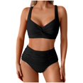 thumbnail image 1 of Swiftwear Women's Two-Piece Swimsuit Set with Cross-Front High-Waisted Top and Textured Ruffled Bikini Bottoms, Form-Fitting Stretch Design Black L, 1 of 9