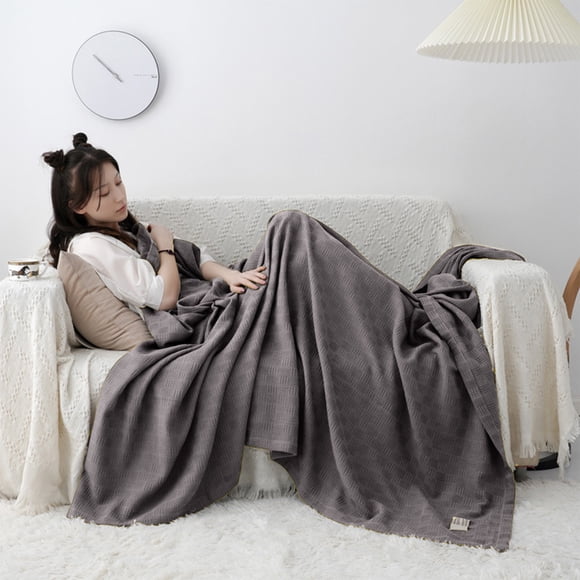 Knitted Gauze Blanket 100X150Cm | Lightweight Summer Quilt Throw | Double-Sided Edging | Soft Cozy Fleece Layer | No Shedding Lint | Portable Travel Blanket for Couch Picnic Camping