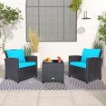thumbnail image 1 of Costway 3PCS Patio Wicker Furniture Set with Beige &Turquoise Cushion Covers Balcony, 1 of 9