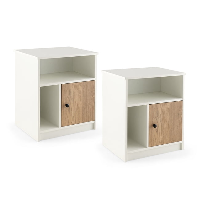 Gymax 2 Pcs tables de Chevet tables d'Appoint Bout de Canapé avec Tablette de Rangement en Fini Blanc, avec Compartiments Ouverts et une Armoire avec une Porte en Bois. Fabriquées en Bois d'Ingénierie, MDF et Bambou, Ces tables Mesurent 20.5 Pieds' x 16.5 Pieds' x 25 Pieds' (L x L x H) et Incluent un Trou Arrière pour la Gestion des Câbles. Convenant aux Chambres, Salons Ou Bureaux.