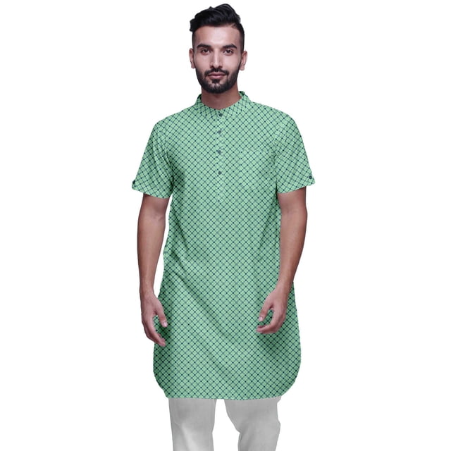 Atasi Kurta Imprimée pour Hommes Col Mandarin Coton Cambric Chemise Kurta Décontractée