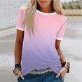 thumbnail image 3 of Haut à Manches Courtes pour Femme, Blouse Décontractée à Imprimé Dégradé avec Détail Patchwork, T-Shirt à Col Rond pour le Quotidien, 3 of 5