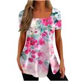 thumbnail image 2 of Hauts d'Été Grande Taille pour Femmes Mode Décontractée Imprimée Col Carré Manches Courtes Boutons Blouses Amples Col en V T-Shirt Femmes en Liquidation, 2 of 5